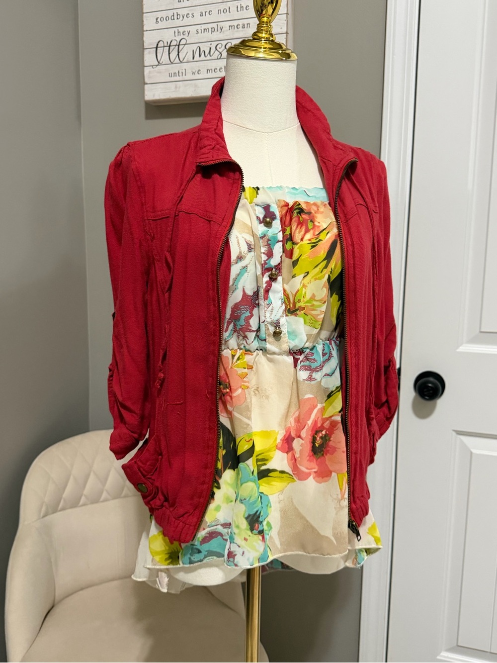American Rag Red Zip-Front Bomber Jacket